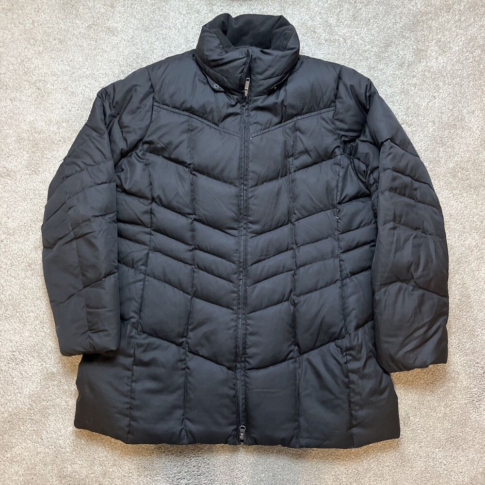 Lands End Down Parka Jacket Womens Large Chocolate Brown Quilted Winter Classic